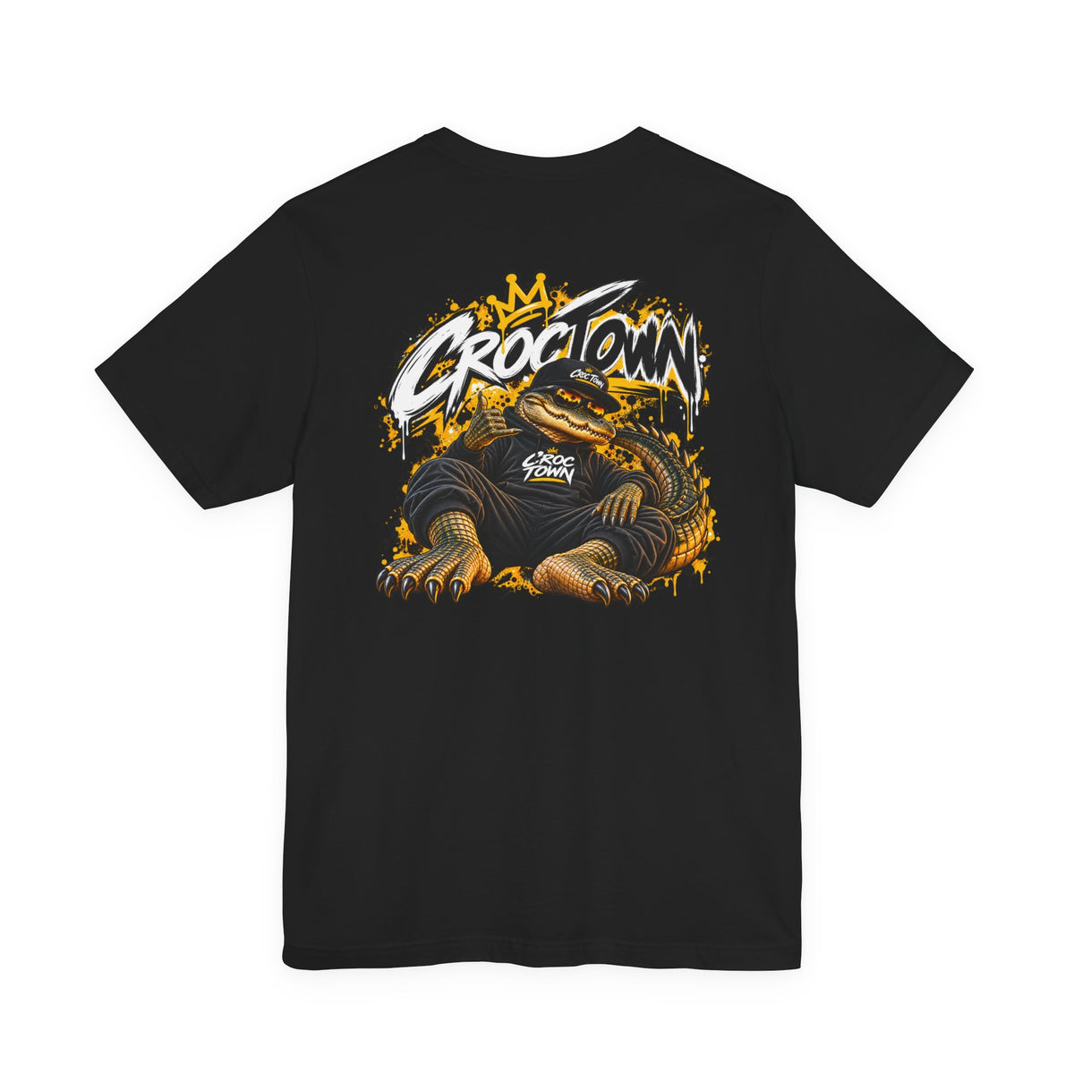Croc Town Graphic Tee – Crowned Crocodile Backprint Short Sleeve Shirt