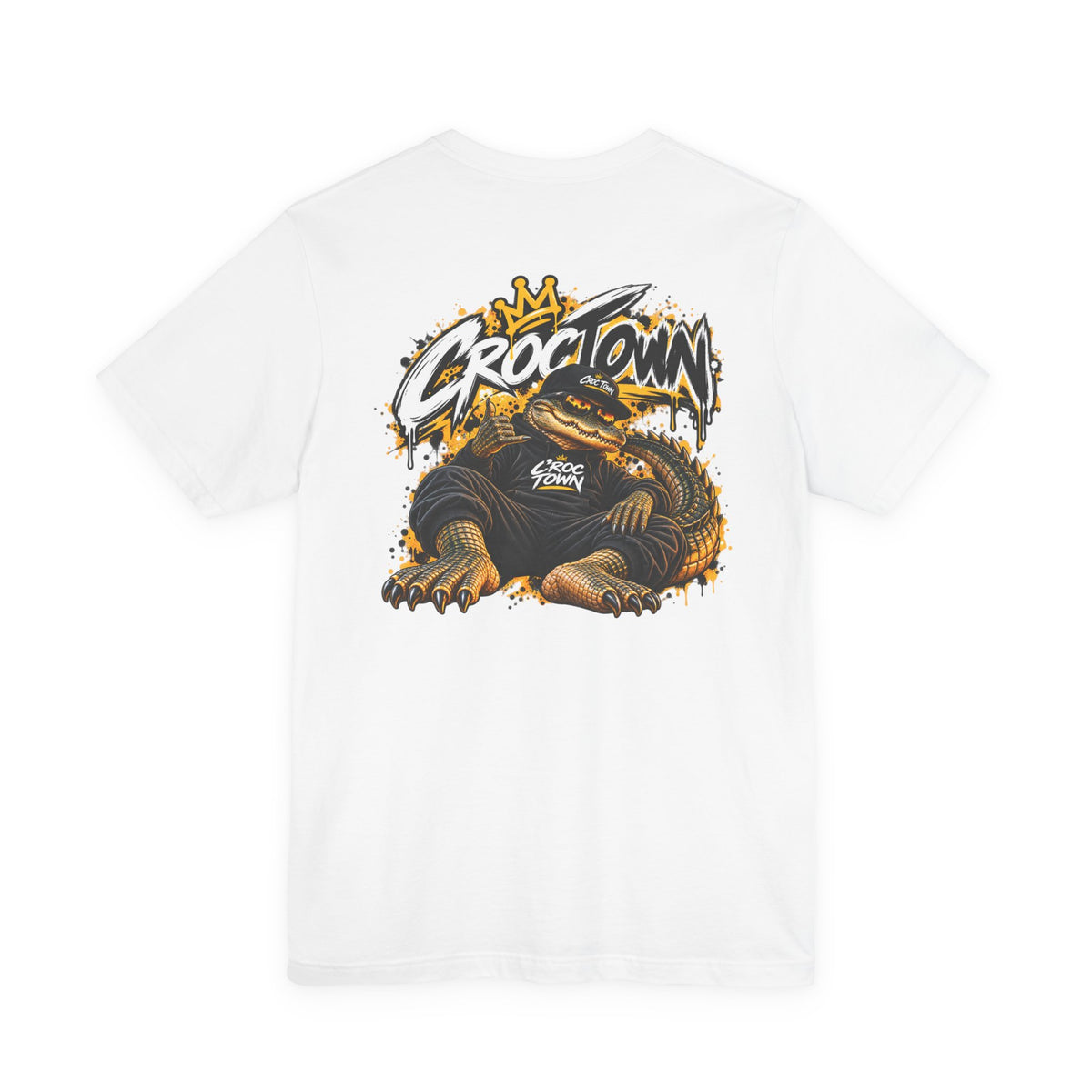 Croc Town Graphic Tee – Crowned Crocodile Backprint Short Sleeve Shirt