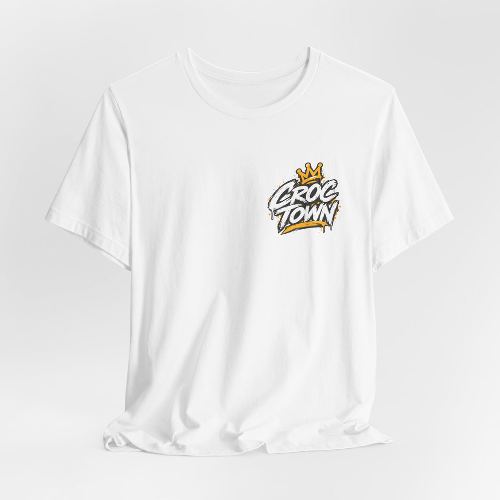 Croc Town Graphic Tee – Crowned Crocodile Backprint Short Sleeve Shirt